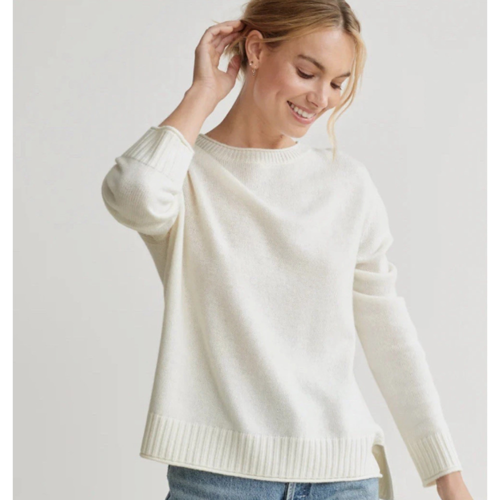 JENNI KAYNE Everyday Crewneck Sweater Sz M Medium Ivory Wool Cashmere Relaxed